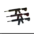Multiple Custom Designed Rifles With Colorful Decorative Patterns And Gold Red Blue Finishes