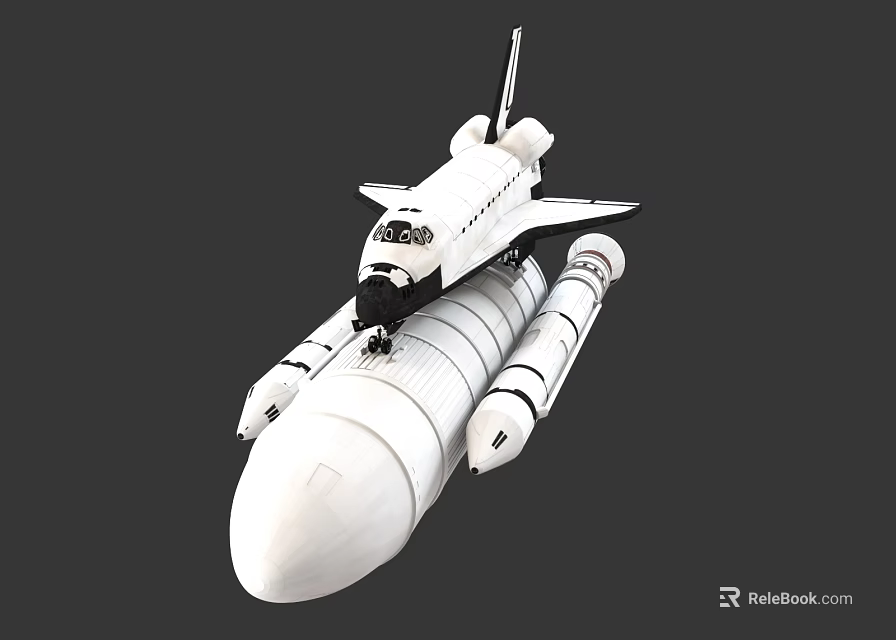 White Space Shuttle Attached to Rocket Launch Vehicle Design 3d model