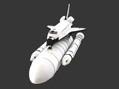 White Space Shuttle Attached to Rocket Launch Vehicle Design 3d model