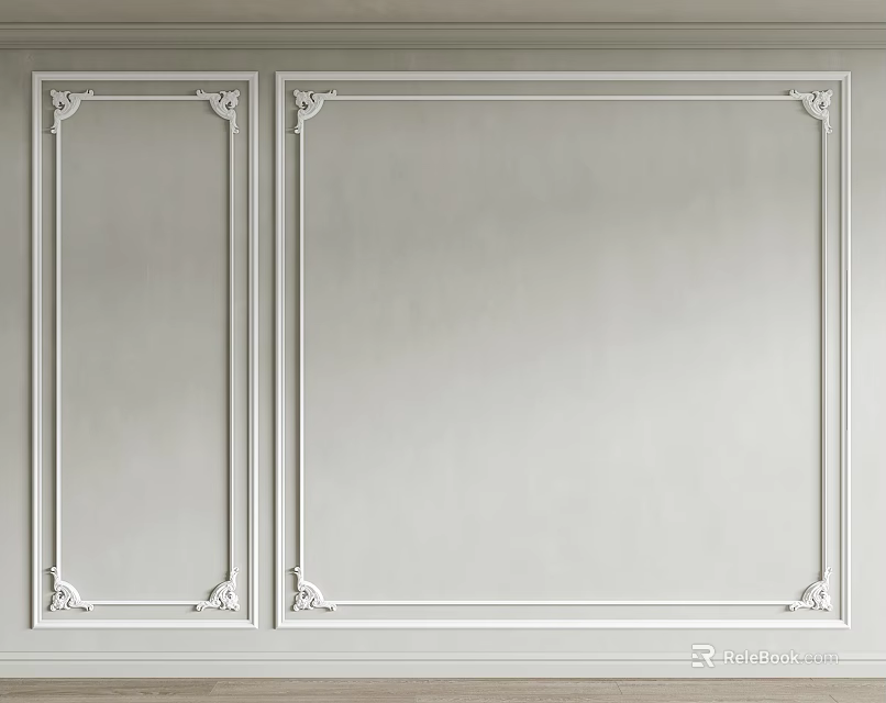 Classic White Wooden Wainscoting Featuring Decorative Corner Accents For Interior Walls 3d model 