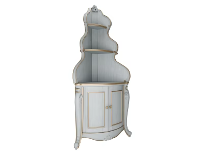 Elegant White Decorative Cabinet With Gold Trim Open Shelves And Curved Design 3d model