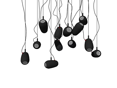 Modern Black Hanging Chandeliers With Multiple Round Shades And Minimalist Design 3d model