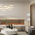 Modern Living Room Interior With Sofa Coffee Table Fireplace Chandelier And Decorative Art