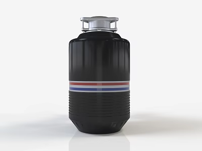 Black Garbage Disposal Kitchen Appliance With Silver Top And Red Blue White Stripes 3d model