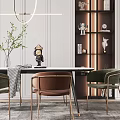 Modern Elegant Restaurant Interior With Dining Table Chairs Pendant Light Green Plant And Display Cabinet