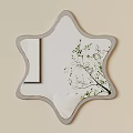 Star Shaped Mirror with Gray Frame Reflecting Tree Branches on Light Wall 3d model