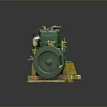 Vintage Green Mechanical Pump With White Components Large Wheel And Wooden Base