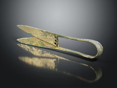Vintage Metal Scissors As Hardware Tool With Rustic Texture And Shiny Reflection On Dark Background 3d model