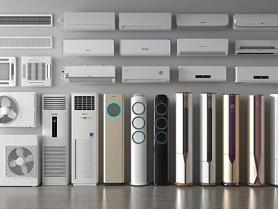 Collection of Various Air Conditioners and Fans Including Wall Mounted and Floor Standing Units 3d model