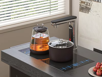 Modern Kitchen Countertop With Electric Kettle And Instant Hot Tap 3d model