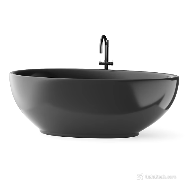 Sleek Black Bowl Shaped Wash Basin With Modern Faucet For Bathroom 3d model 