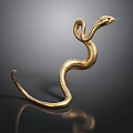 Golden Snake Sculpture With Curved Body On Dark Background With Reflection