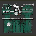 Green Old Lathe with Multiple Knobs Rusty Surface and Operating Table