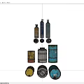 Household Supplies Including Various Gas Cylinders Colored Barrels And Metal Containers