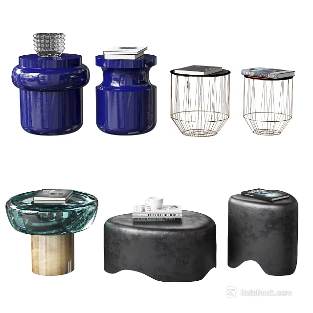 Stylish Round Side Tables With Various Materials And Modern Designs 3d model