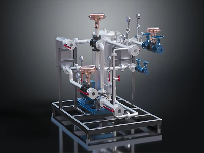 Industrial Equipment System With Pipes Valves Instruments And Metal Frame Structure 3d model