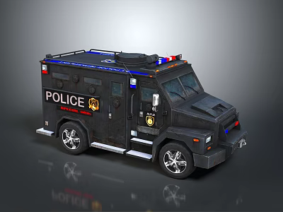 Tactical Black Armored Police Vehicle With Emergency Lights And Department Badging 3d model