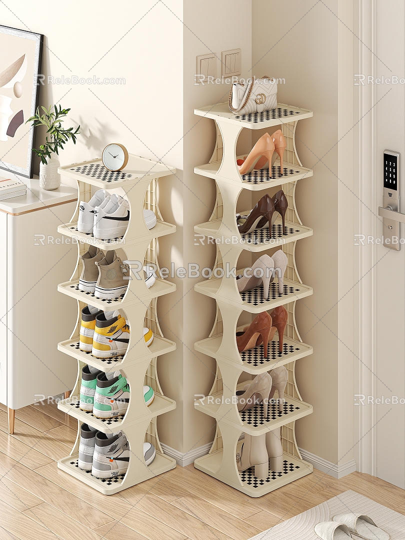 Cream Style Shoe Cabinet sneaker High Heels Folding Shoe Cabinet 3d model