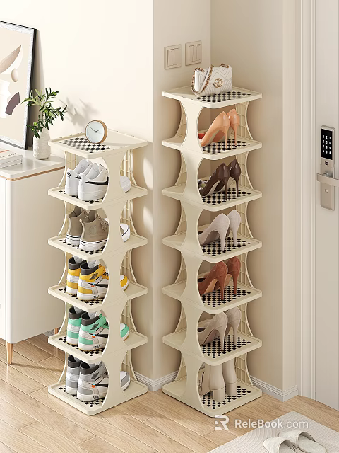 Multi Tiered Modern Shoe Rack With Casual Shoes Heels And Sneakers For Entryway Storage Organization 3d model 