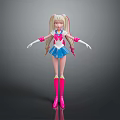Game Movie Character With Blonde Twin Ponytails Blue White Sailor Uniform Pink Boots Red Bow