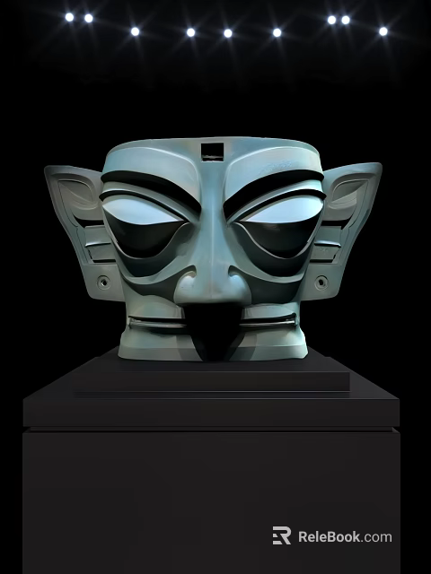 Ancient Turquoise Mask Museum Exhibit Featuring Large Eyes Distinctive Ears And Geometric Patterns 3d model 