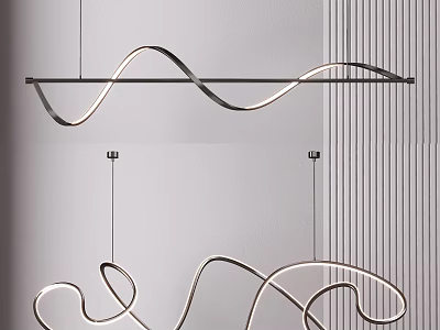 Modern Curved Metallic Pendant Light Design With Flowing Lines For Interior Spaces 3d model
