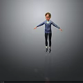3D Character Model In Blue Hoodie Black Leggings With Arms Outstretched Against Grey Gradient Background
