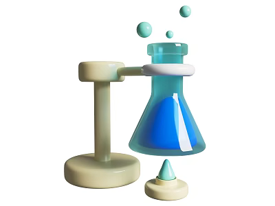 Medical Laboratory Flask With Blue Liquid Bubbles And Stand For Testing 3d model