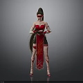 Stylish Female Character In Red Outfit With Long Hair Decorative Belt And Eye Mask