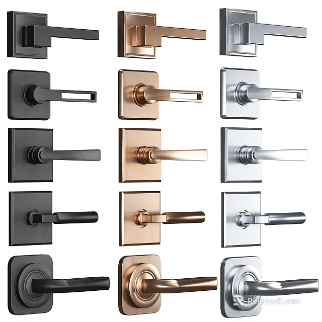 Modern Metal Door Handles with Various Styles in Black Gold Silver for Interior Doors 3d model 