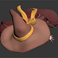 3D Cartoon Character With Long Red Hair Large Hat Green Yellow Coat And Blue Shorts