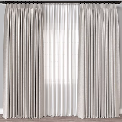 Elegant Modern Linen Blend Curtains With Pleated Design And Sheer Inner Layer For Living Room 3d model