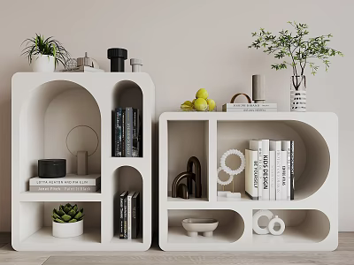 Modern Decorative Cabinets With Curved Square Design Potted Plants Books And Ornaments 3d model