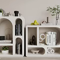 Modern Decorative Cabinets With Curved Square Design Potted Plants Books And Ornaments
