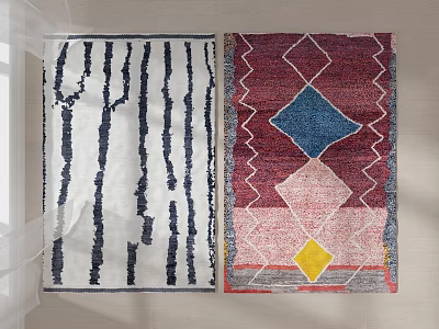 Square Area Rugs Featuring Black White Striped And Colorful Geometric Diamond Patterns 3d model