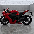Red Sport Motorcycle with Black Seat and Modern Design in Indoor Gray Concrete Floor Setting