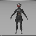 Futuristic Sci Fi Character in Tech Outfit with Helmet Red Goggles Gray Uniform Gloves and Boots