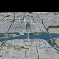 Detailed Urban Planning Model Featuring River Skyscrapers Roads And Green Areas