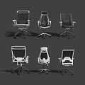 Six Black And White Office Chairs With Mesh Back Armrests Casters And Modern Design