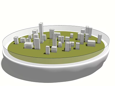 City Model With Circular Transparent Container Green Grass And Tall Low Rise White Buildings 3d model