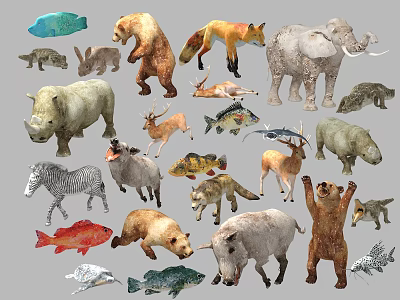 Various Reptiles Including Lizards Snakes And Turtles In Natural Habitat 3d model