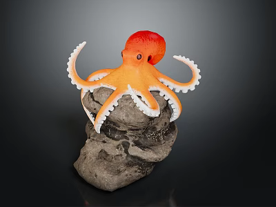 Orange and Red Octopus with White Tentacles Perched on Gray Rock Decorative Model 3d model