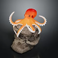 Orange and Red Octopus with White Tentacles Perched on Gray Rock Decorative Model 3d model