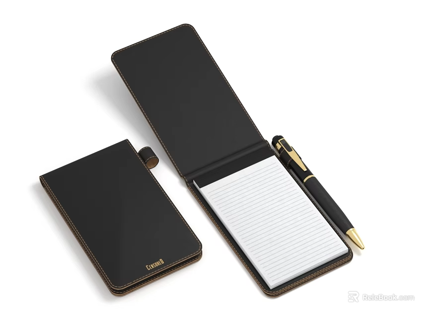 Black Brown Leather Notebook Set With Pen And Lined Notepad 3d model 