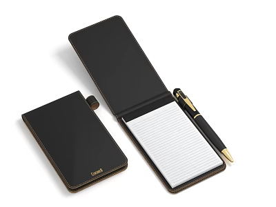 Black Brown Leather Notebook Set With Pen And Lined Notepad 3d model