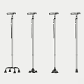 Medical Device Red Adjustable Walking Crutches With Various Stable Base Designs For Support 3d model