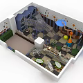 Sturdy Hinged Door in Children Playroom with Slide Climbing Net and Colorful Decorations