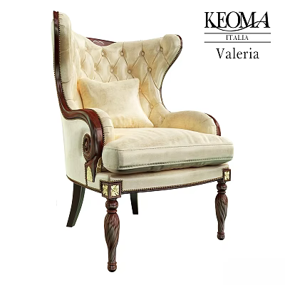 Elegant Classic Accent Chair With High Back Padded Seat Wooden Armrests And Carved Details 3d model
