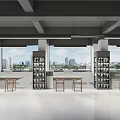 Modern Shopping Mall Store Interior With Display Shelves Large Windows And City View