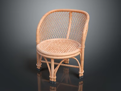 Rattan Leisure Chair with Woven Backrest Seat and Curved Armrest Design 3d model